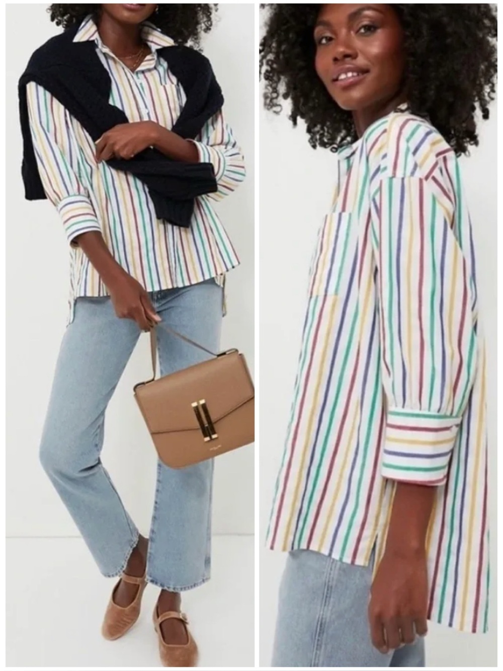 Tuckernuck Pomander Place Rainbow Striped Adair Boyfriend Shirt